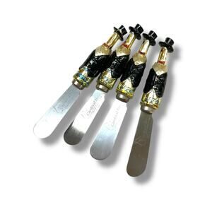 Y2k New Years Millenium Cheese Knives Spreaders Set of 4 Champagne Tophat